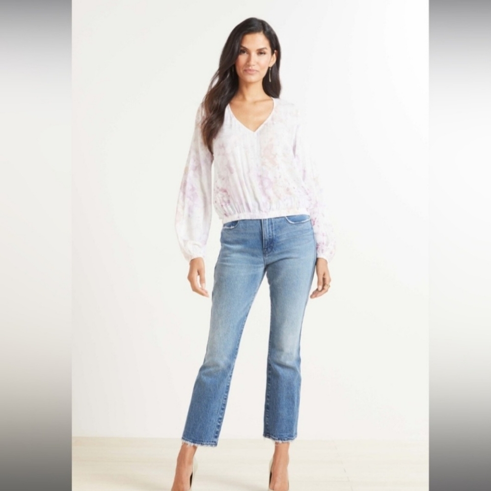 Cloth & Stone Evereve Splatter Print V Neck Top Sunrise Splatter